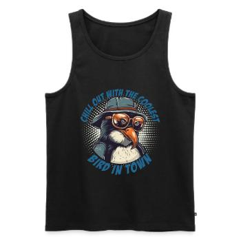 Chilliger Pinguin mit Sonnenbrille und Hut - Männer Premium Bio Tank Top - Schwarz - Vorne - AI Model Male 178 light (178cm)