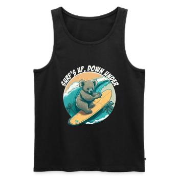 Down under surfender Koalabär - Männer Premium Bio Tank Top - Schwarz - Vorne - AI Model Male 178 light (178cm)