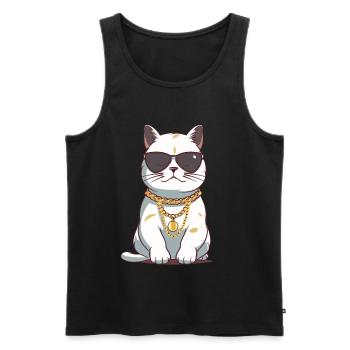 Coole Katze mit Sonnenbrille und Goldkette - Männer Premium Bio Tank Top - Schwarz - Vorne - AI Model Male 178 light (178cm)