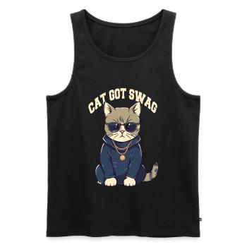 Vous avez Swag Cat avec des lunettes de soleil - Débardeur bio Premium Homme - noir - Devant - AI Model Male 178 light (178cm)