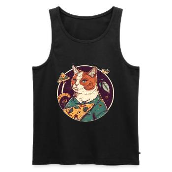 chat avec des tranches de pizza - Débardeur bio Premium Homme - noir - Devant - Michal (187cm)