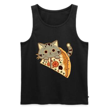 Pizza mit Katze - Männer Premium Bio Tank Top - Schwarz - Vorne - AI Model Male 178 light (178cm)