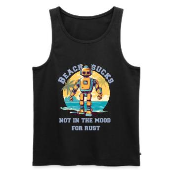 Robot sur la plage avec lettrage - Débardeur bio Premium Homme - noir - Devant - AI Model Male 178 light (178cm)