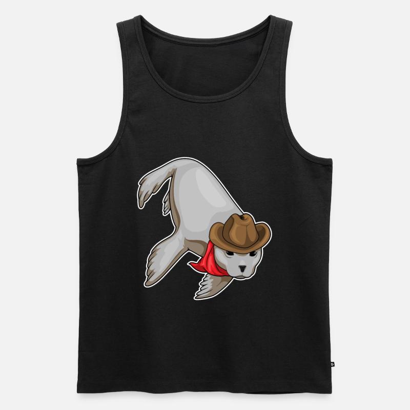 Seehund Cowboy Cowboyhut - Männer Premium Bio Tank Top - Schwarz