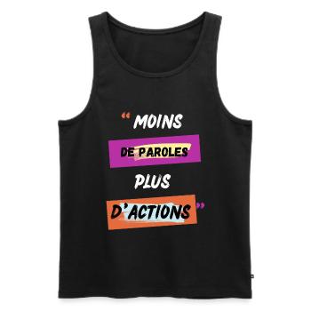 Motivation moins de paroles plus d actions - Débardeur bio Premium Homme - noir - Devant - Michal (187cm)
