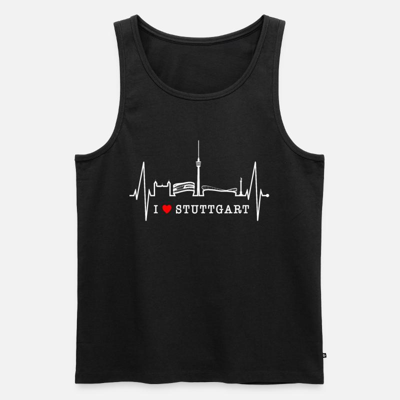 Stuttgart Skyline Herzschlag Herz Stuttgarter Fan - Männer Premium Bio Tank Top - Schwarz