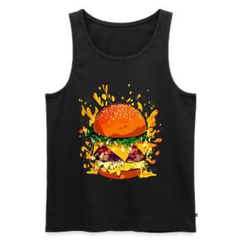Extravagant cheeseburger with cheese splatter - Men's Premium Organic Tank Top - black - Front - AI Model Male 178 light (178cm)