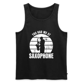 Tu m’as eu au saxophone - Débardeur bio Premium Homme - noir - Devant - Michal (187cm)