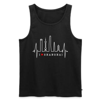 Shanghai Skyline Heartbeat Chine J’aime Shanghai - Débardeur bio Premium Homme - noir - Devant - AI Model Male 178 light (178cm)