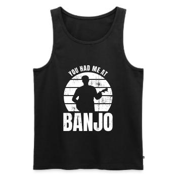 Tu m’as eu au banjo - Débardeur bio Premium Homme - noir - Devant - Michal (187cm)