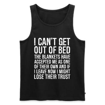 I can't get out of bed funny shirt - Men's Premium Organic Tank Top - black - Front - AI Model Male 178 light (178cm)