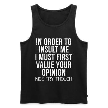 In order to insult me I must first value funny - Men's Premium Organic Tank Top - black - Front - AI Model Male 178 light (178cm)