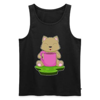 Katze Kaffee Becher - Männer Premium Bio Tank Top - Schwarz - Vorne - AI Model Male 178 light (178cm)