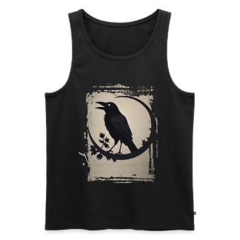 Corbeau assis sur une branche - Débardeur bio Premium Homme - noir - Devant - AI Model Male 178 light (178cm)