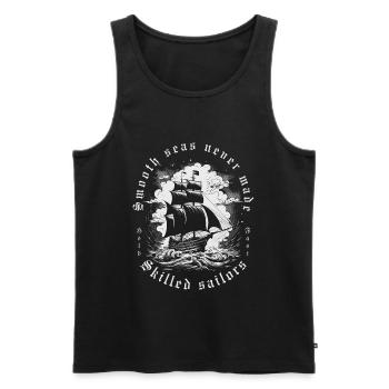 Smooth Sea Skilled Sailor Vintage Ship Zitat - Männer Premium Bio Tank Top - Schwarz - Vorne - Michal (187cm)