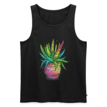 Aloe Vera Psychedelic Succulent Plant Gardener - Men's Premium Organic Tank Top - black - Front - AI Model Male 178 light (178cm)
