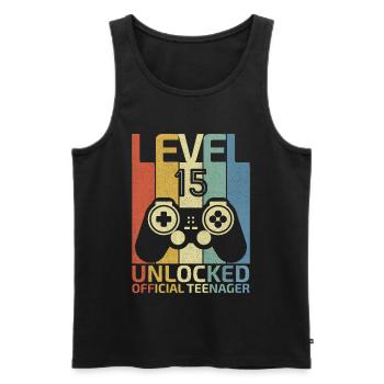 Level 15 Unlocked official teenager - Men's Premium Organic Tank Top - black - Front - AI Model Male 178 light (178cm)