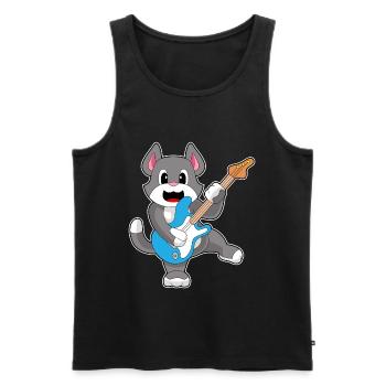 Chat Musicien Guitare Musique - Débardeur bio Premium Homme - noir - Devant - Michal (187cm)