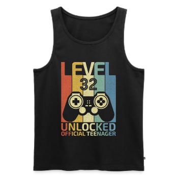 Level 32 Unlocked official teenager - Men's Premium Organic Tank Top - black - Front - AI Model Male 178 light (178cm)