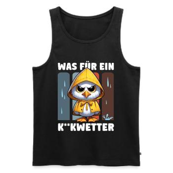 Lustige Möwe im Regencape "Was für ein Kackwetter" - Männer Premium Bio Tank Top - Schwarz - Vorne - Michal (187cm)
