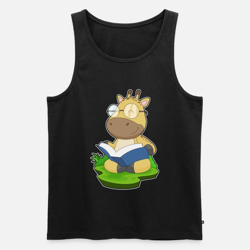 Giraffe Nerd Buch Brille - Männer Premium Bio Tank Top - Schwarz