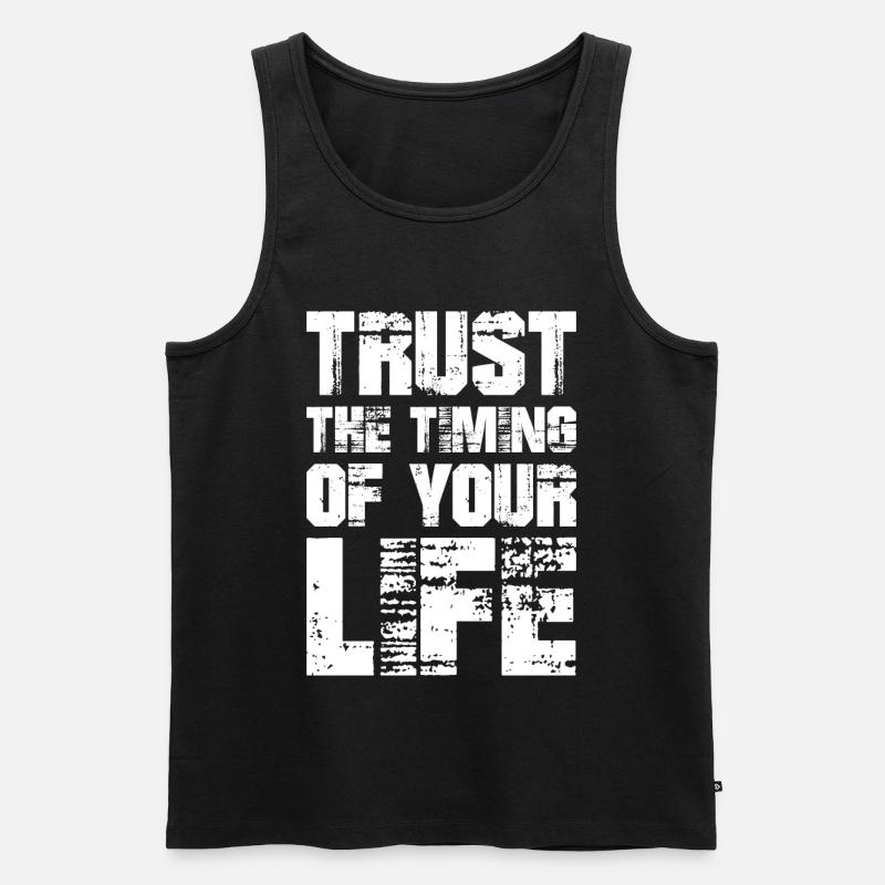 Vertraue auf das Timing deines Lebens - Männer Premium Bio Tank Top - Schwarz