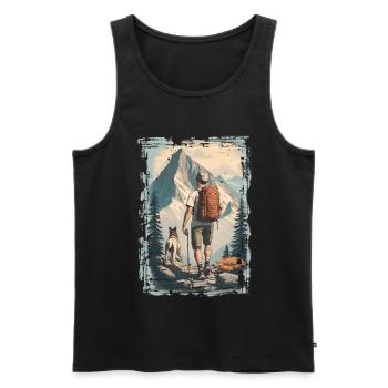Wanderer in den Bergen mit Hund | Illustration - Männer Premium Bio Tank Top - Schwarz - Vorne - Michal (187cm)