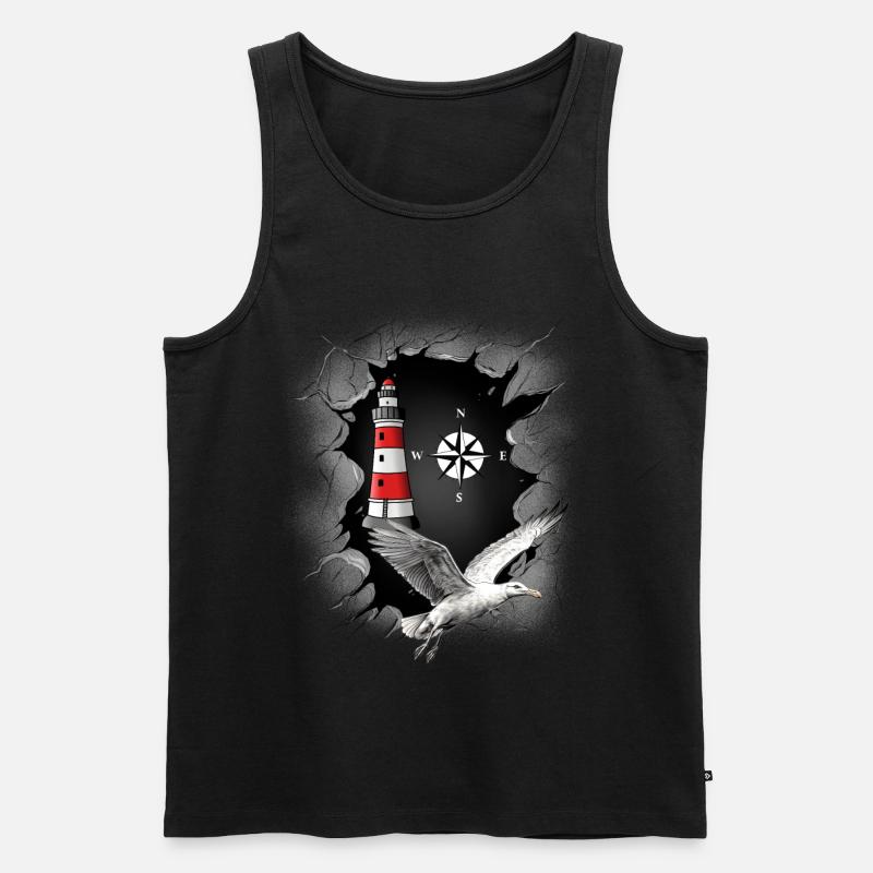 Möwe Leuchtturm Kompass maritim Ahoi - Männer Premium Bio Tank Top - Schwarz