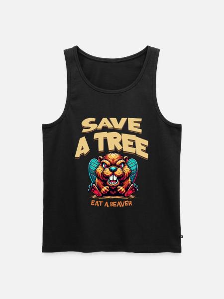 Biber Spruch Save A Tree - Männer Premium Bio Tank Top - Schwarz