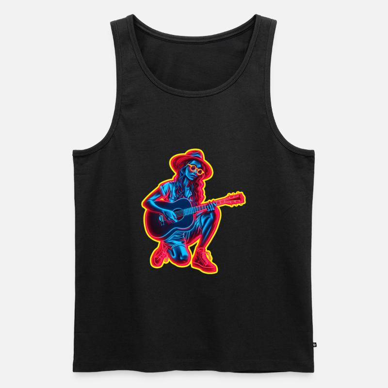 Retro Guitaristin - Männer Premium Bio Tank Top - Schwarz