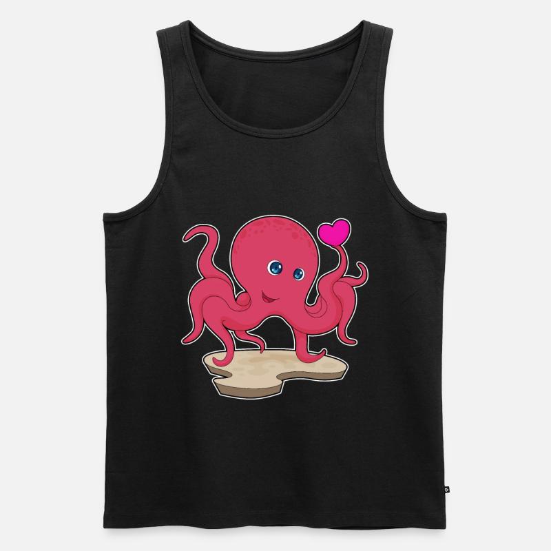 Krake Herz - Männer Premium Bio Tank Top - Schwarz