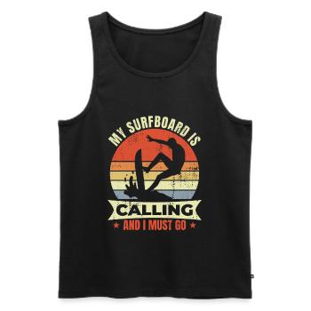 Mein Surfbrett ruft und ich muss gehen - Männer Premium Bio Tank Top - Schwarz - Vorne - Michal (187cm)