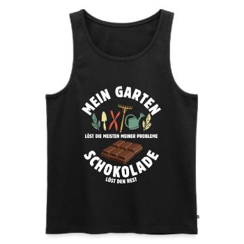 Mein Garten löst meine Probleme - Schoko Spruch - Männer Premium Bio Tank Top - Schwarz - Vorne - AI Model Male 178 light (178cm)