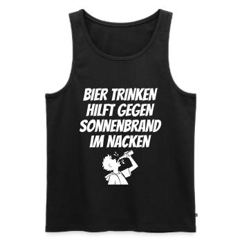 Bier Trinken Hilft Gegen Sonnenbrand im Nacken - Männer Premium Bio Tank Top - Schwarz - Vorne - Michal (187cm)