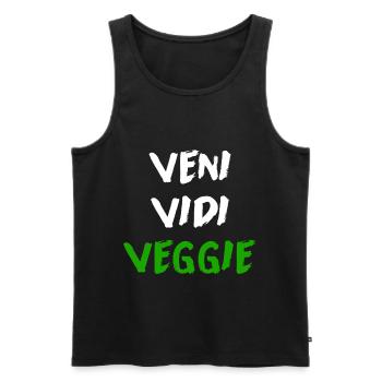 Veni Vidi Veggie Funny Vegetarian Slogan Shirt - Men's Premium Organic Tank Top - black - Front - AI Model Male 178 light (178cm)
