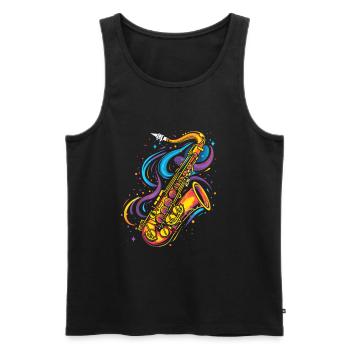 Saxophone Cartoon Look - Débardeur bio Premium Homme - noir - Devant - AI Model Male 178 light (178cm)