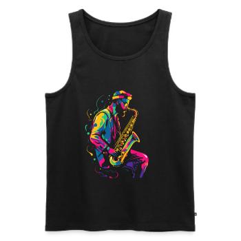 Look saxophoniste des années 90 - Débardeur bio Premium Homme - noir - Devant - Michal (187cm)