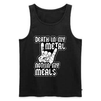 La mort dans mon métal Pas dans mes repas Végétarien Végétalien - Débardeur bio Premium Homme - noir - Devant - AI Model Male 178 light (178cm)