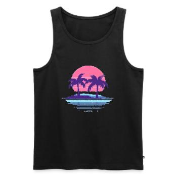 Vaporwave Synthwave Pixelart Palmiers Rétro Années 90 - Débardeur bio Premium Homme - noir - Devant - Michal (187cm)