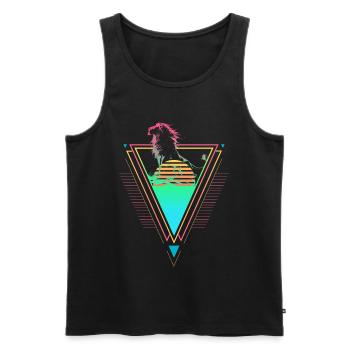 Lion Vaporwave Synthwave 90s 80s coucher de soleil - Débardeur bio Premium Homme - noir - Devant - Michal (187cm)