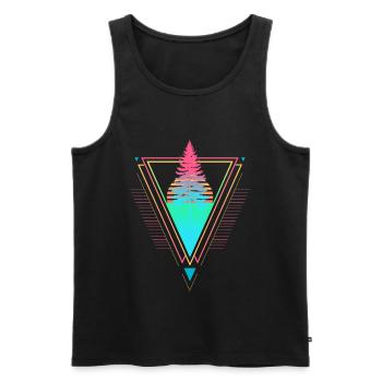 Tannenbaum Vaporwave Synthwave 90s 80s sunset - Men's Premium Organic Tank Top - black - Front - Michal (187cm)