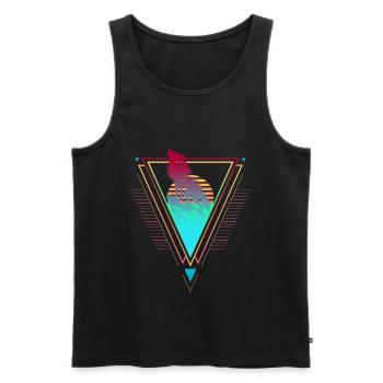 Wolf Vaporwave Synthwave 90s 80s sunset - Men's Premium Organic Tank Top - black - Front - Michal (187cm)