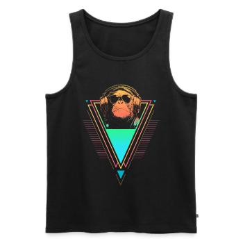 Chimpanzé Vaporwave Synthwave des années 90 80 coucher de soleil - Débardeur bio Premium Homme - noir - Devant - Michal (187cm)