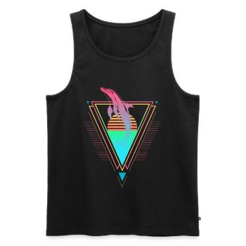 Delfin Vaporwave Synthwave années 90 années 80 coucher de soleil - Débardeur bio Premium Homme - noir - Devant - Michal (187cm)