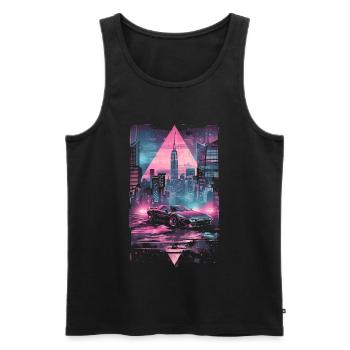 Rétro Vaporwave Voiture Ville Synthwave Années 80 Années 90 - Débardeur bio Premium Homme - noir - Devant - Michal (187cm)