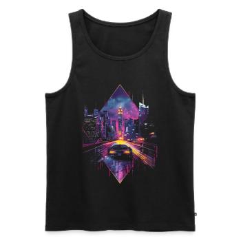 Voiture rétro Vaporwave City Synthwave des années 80 des années 90 - Débardeur bio Premium Homme - noir - Devant - Michal (187cm)