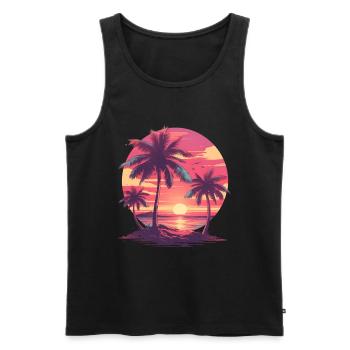 Vaporwave Rétro Palmiers Coucher de soleil Synthwave Années 80 Années 90 - Débardeur bio Premium Homme - noir - Devant - Michal (187cm)