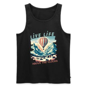 Vivez la vie au-dessus des nuages - T-shirt montgolfières - Débardeur bio Premium Homme - noir - Devant - AI Model Male 178 light (178cm)