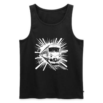 Look de bande dessinée ferroviaire - Débardeur bio Premium Homme - noir - Devant - AI Model Male 178 light (178cm)