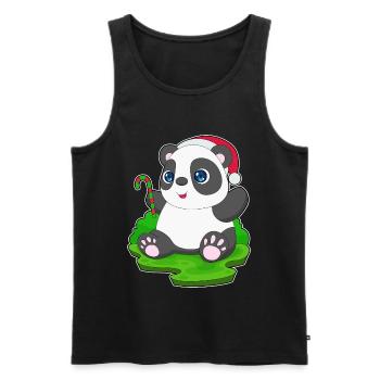 Panda Christmas Candy Cane - Men's Premium Organic Tank Top - black - Front - AI Model Male 178 light (178cm)